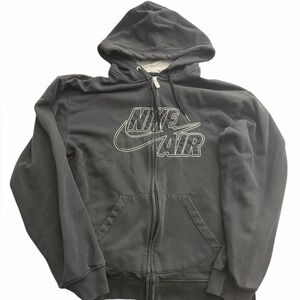 Nike Air Full Zip Up Hoodie Gray‎ Embroidered Logo Y2K Streetwear Size Large